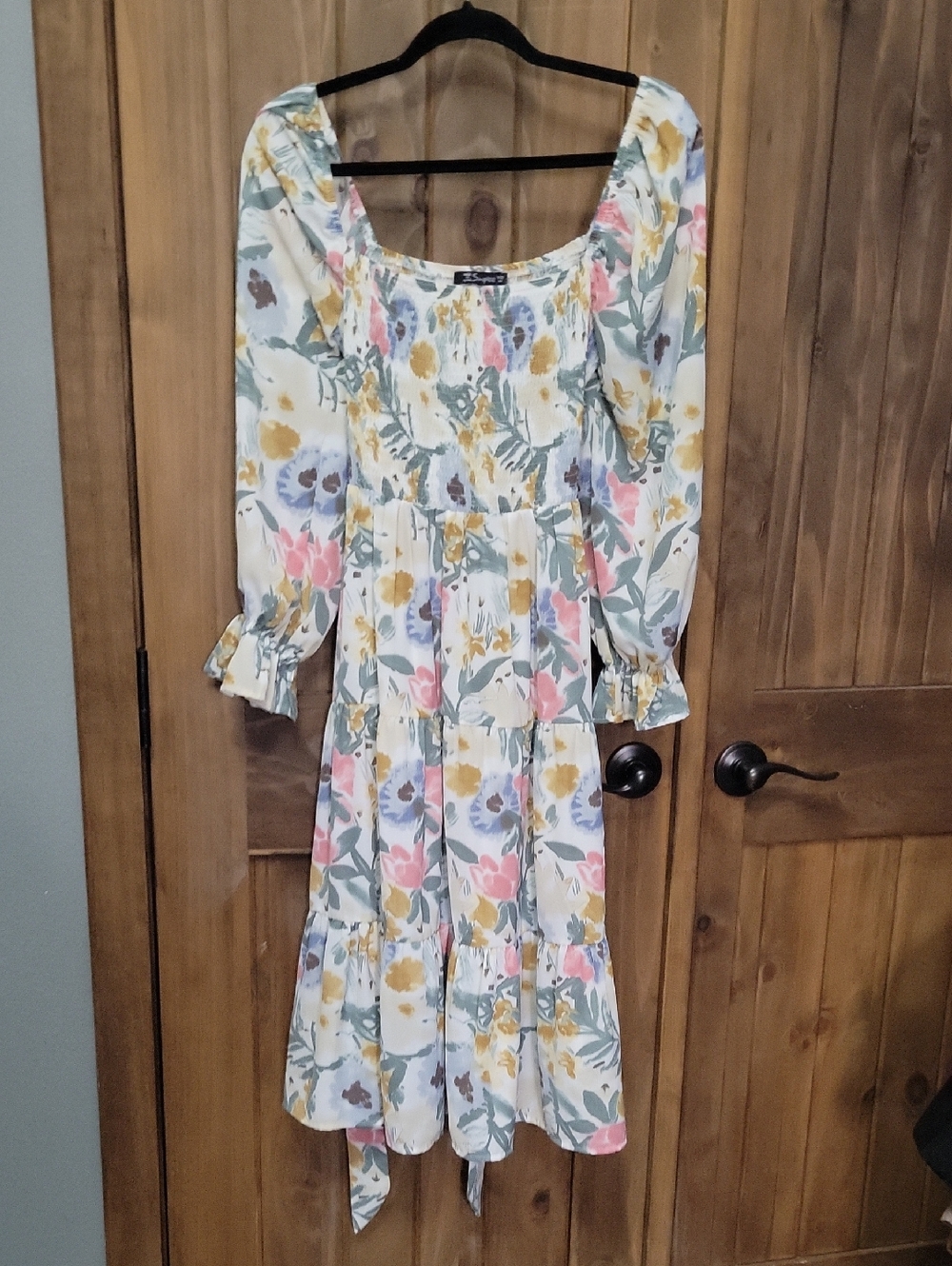Floral Tiered Long-Sleeve Midi Dress - White Multi